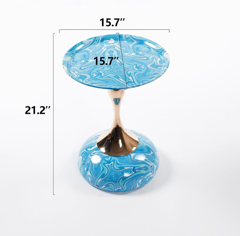 End Coffee Table Round Side Table, Metal Pedestal Table, Accent Table for Small Spaces, Drink Martini Table Decoration for Living Room