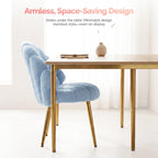 VINGLI Shell-Shaped Teddy Fleece Accent Vanity Chair with Back,Comfy Blue and Gold Desk Chair No Wheels,Cute Small Pearl Deco Pillow,Gift for Girls/Women,for Makeup,Office,Dining,Nail,Sewing,Bedroom