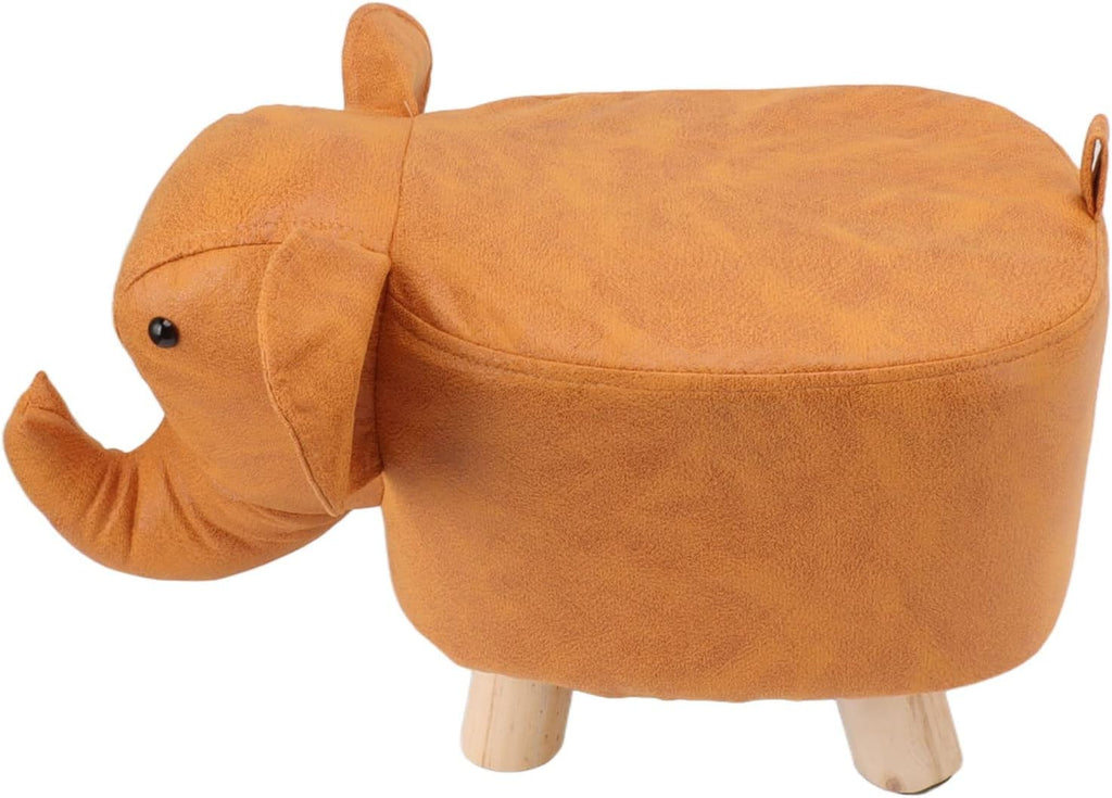 Beautiful Cartoon Elephant Footrest with Sponge Interior Non-slip Patch for Bedroom Playroom Decor for Children and Elderly (Orange)