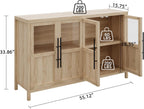 GarveeHome Sideboard Buffet Cabinet with 4 Glass Doors, 55 in Buffet Table Coffee Bar Wine Bar Display Cabinet for Kitchen Dining Room, Living Room (Glass with 4 Doors, Natrual)