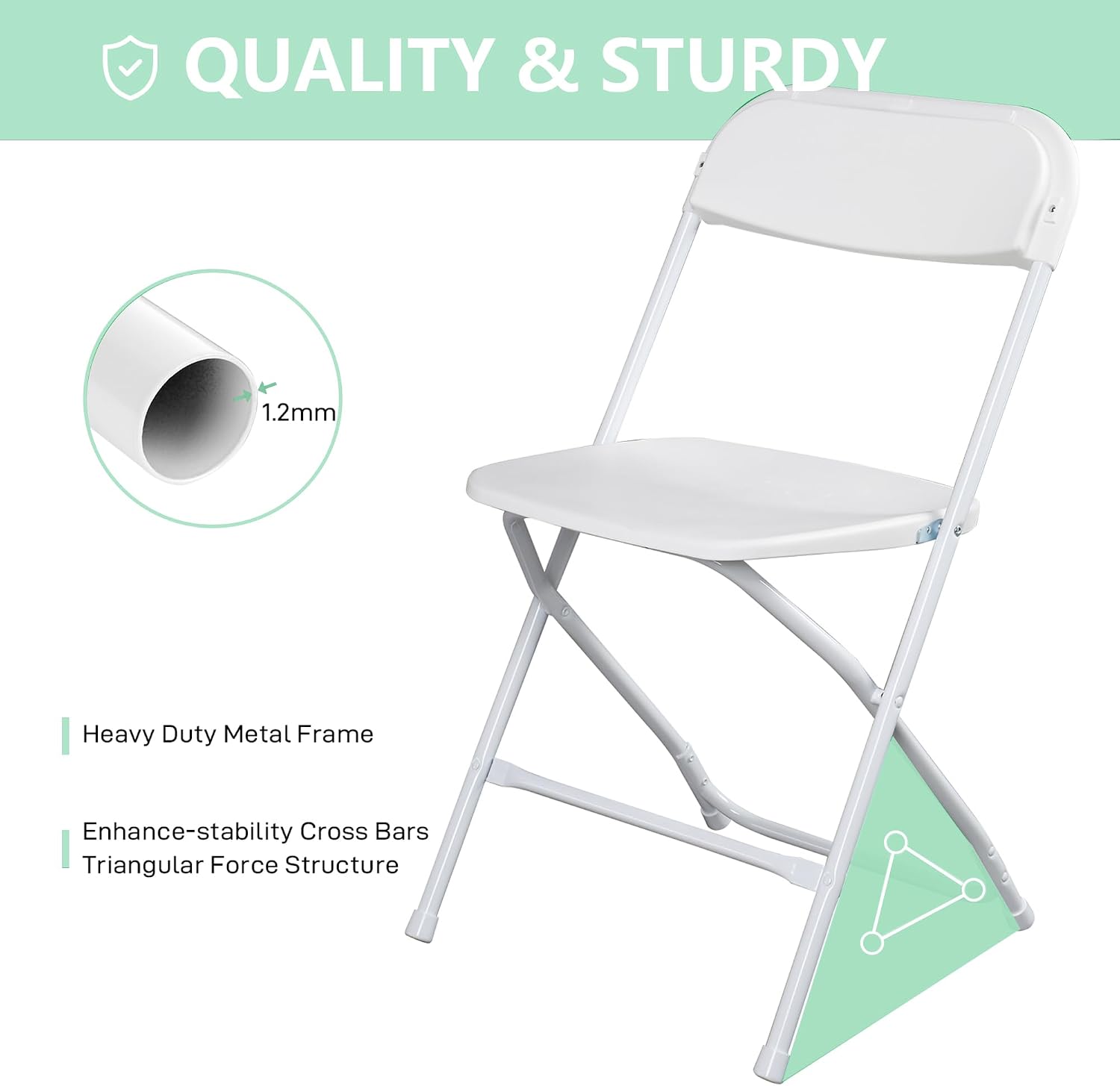 OLLODOT 50 Pack White Folding Chairs with 350-LBS Capacity, Lightweight Portable Indoor Outdoor Chairs, Stackable Commercial Seat with Steel Frame for Office, Party, Events, Wedding, Kitchen &Dinning