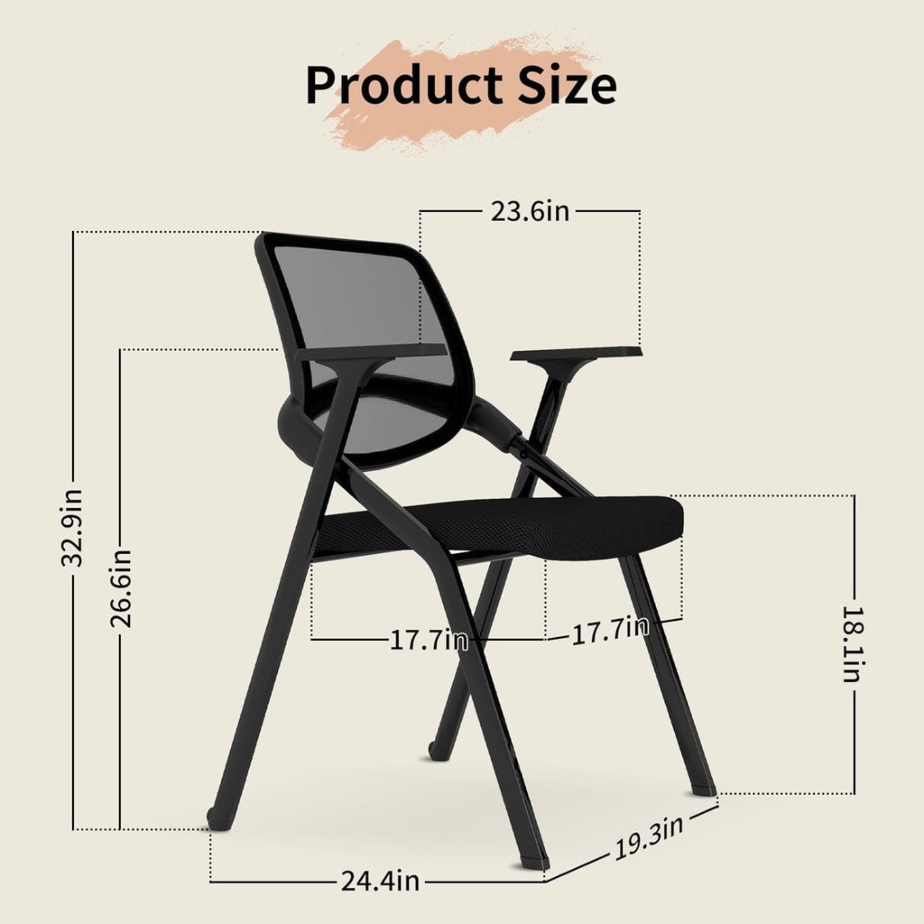 4 Pack Folding Office Chair with Arms, Foldable Conference Room Chairs, Flip-Top Nesting Guest Reception Chair, Breathable Mesh Back Space-Saving Classroom Training Seating, Heavy Duty Fixed Base (8)