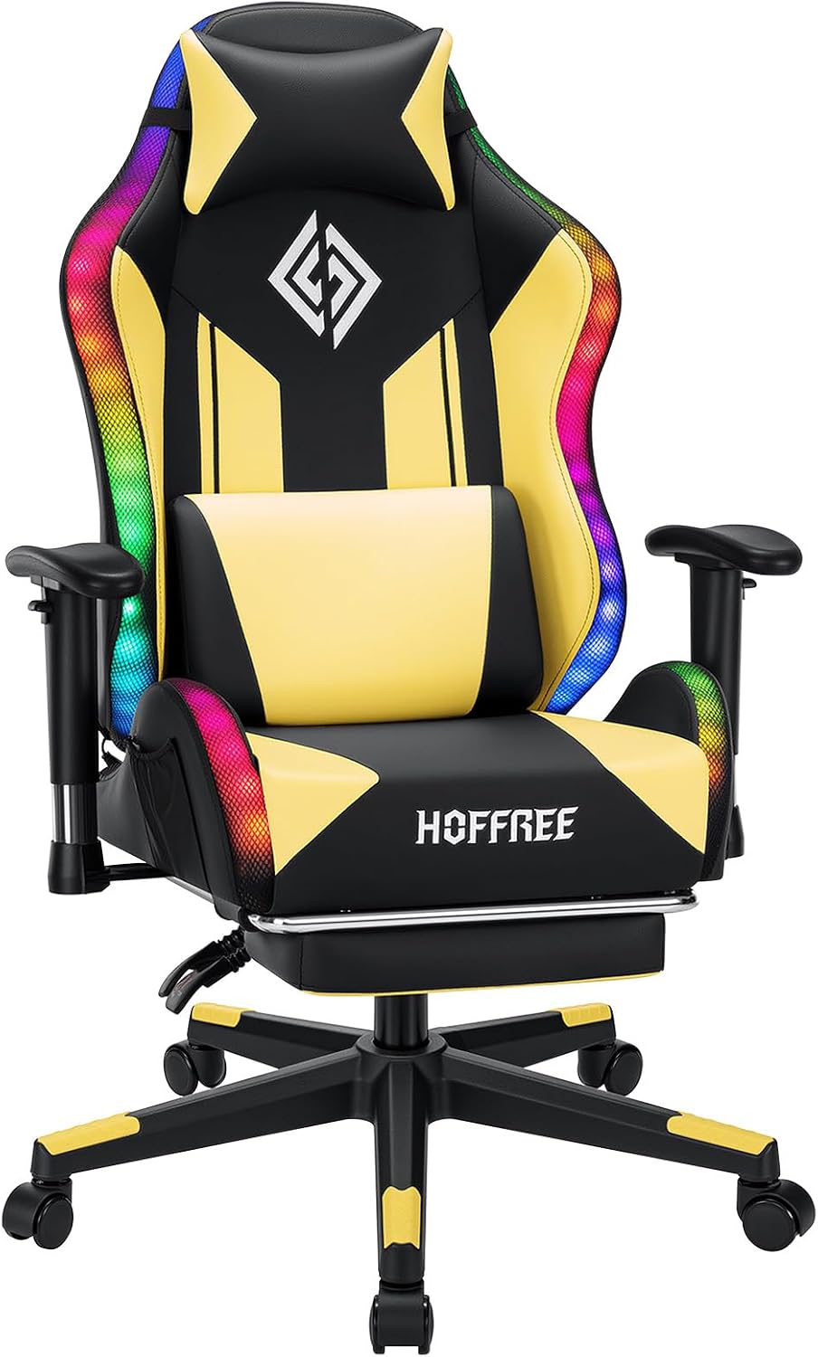 HOFFREE LED Gaming Chair for Kids Reclining Gaming Chairs for Teens 8-15 Computer Chair with Led Lights Kids PC Game Chair with Footrest and Lumbar Support Video Game Chairs Yellow and Black