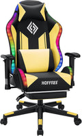HOFFREE LED Gaming Chair for Kids Reclining Gaming Chairs for Teens 8-15 Computer Chair with Led Lights Kids PC Game Chair with Footrest and Lumbar Support Video Game Chairs Yellow and Black