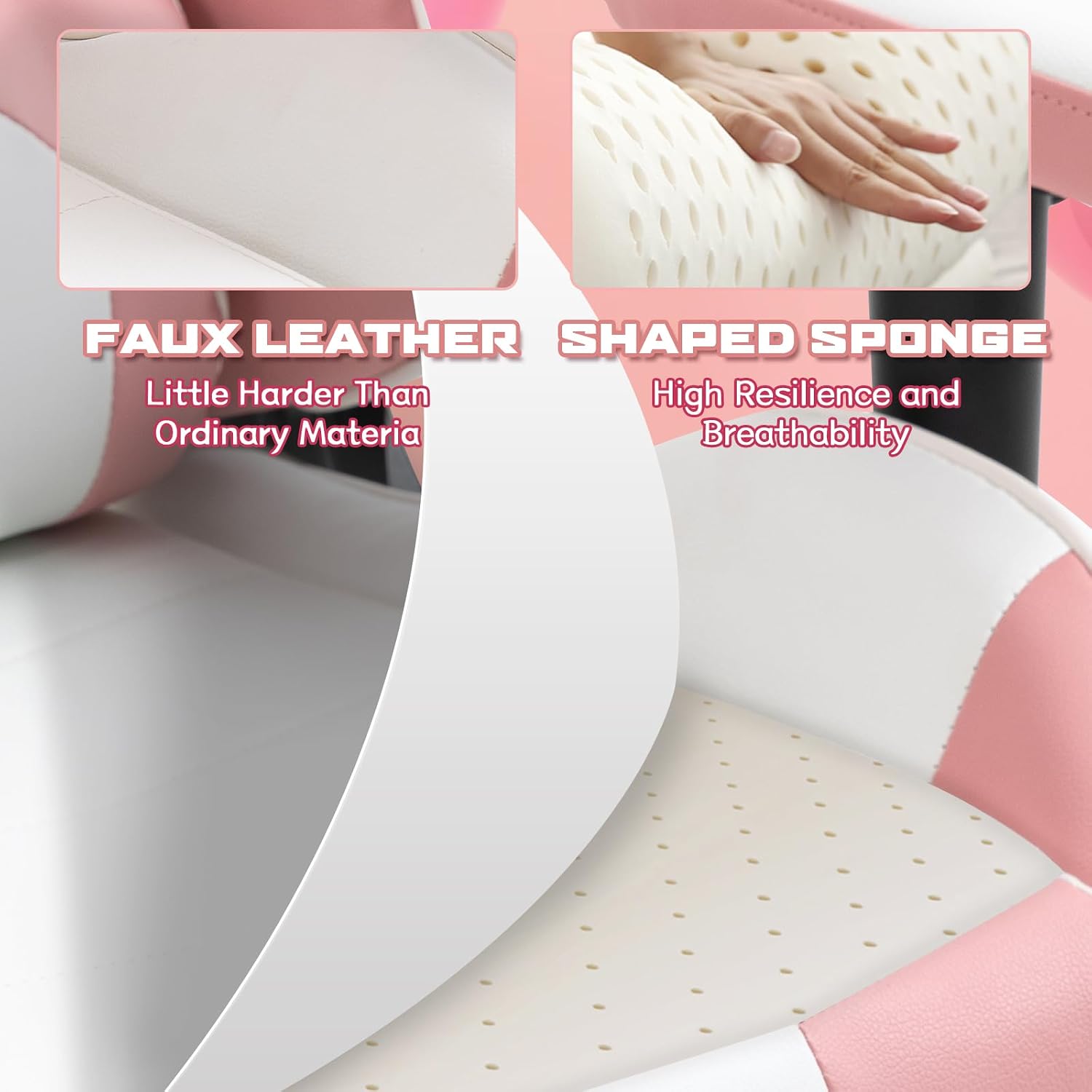 Massage Gaming Chair w/Footrest Video Racing Chair PC High Back Desk Computer Chair PU Leather Recliner w/Headrest and Lumbar Pillow, Pink-White