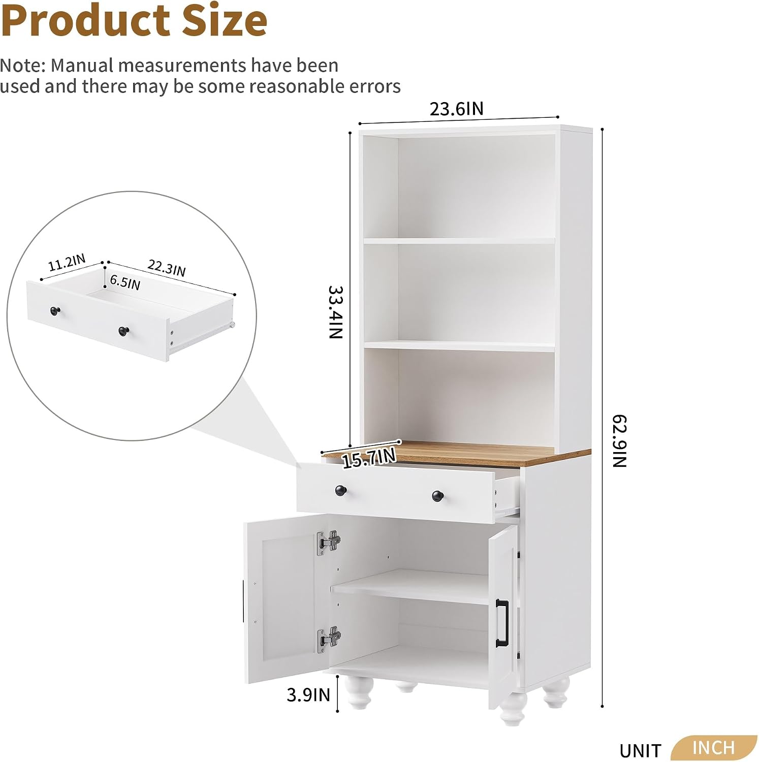 Farmhouse Storage Cabinet, Modern Kitchen Pantry Cabinet with Adjustable Shelves, 5 Tier Bookshelf for Living Room,for Kitchen Home