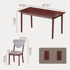Ahomly 5-Piece Dining Table Set for 4,Solid Wood Kitchen Table Set with 4 Upholstered Linen Chairs, Space-Saving Dining Room Furniture for Apartment, Home, Dark Cherry/Grey
