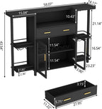 Loomie Bar Table Cabinet with LED Lights & Drawer, 8-Tier Wine Bar Cabinet with Wine Rack & Stemware Holder, Home Bar Unit Liquor Cabinets with Glass Door, Crescent Shaped Counter for Home Pub (Black)