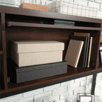 Pemberly Row Contemporary Hutch, 60 in Wide, Engineered Wood and Metal, Barrel Oak Finish, Attaches to Computer Desk, Barrister Door, 2 Adjustable Shelves, Office Storage Organizer