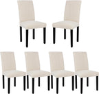 VECELO Upholstered Dining Chairs Set of 6, Modern Fabric and Solid Wood Legs & High Back, Parsons for Kitchen/Living Room- Beige