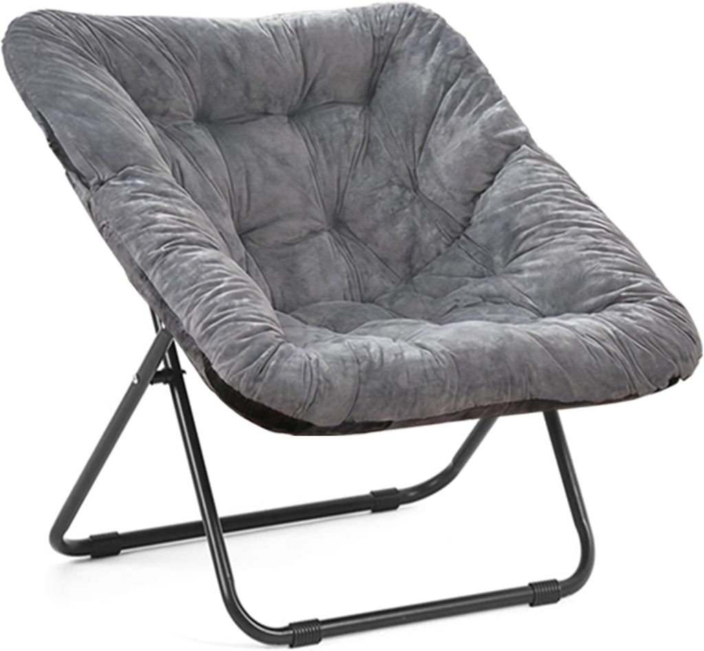 Grezone Folding Comfy Saucer Chair,Soft Faux Portable Folding Bedroom Chair for Bedroom, Dorm Rooms, Apartments, Lounging, Garden,Grey