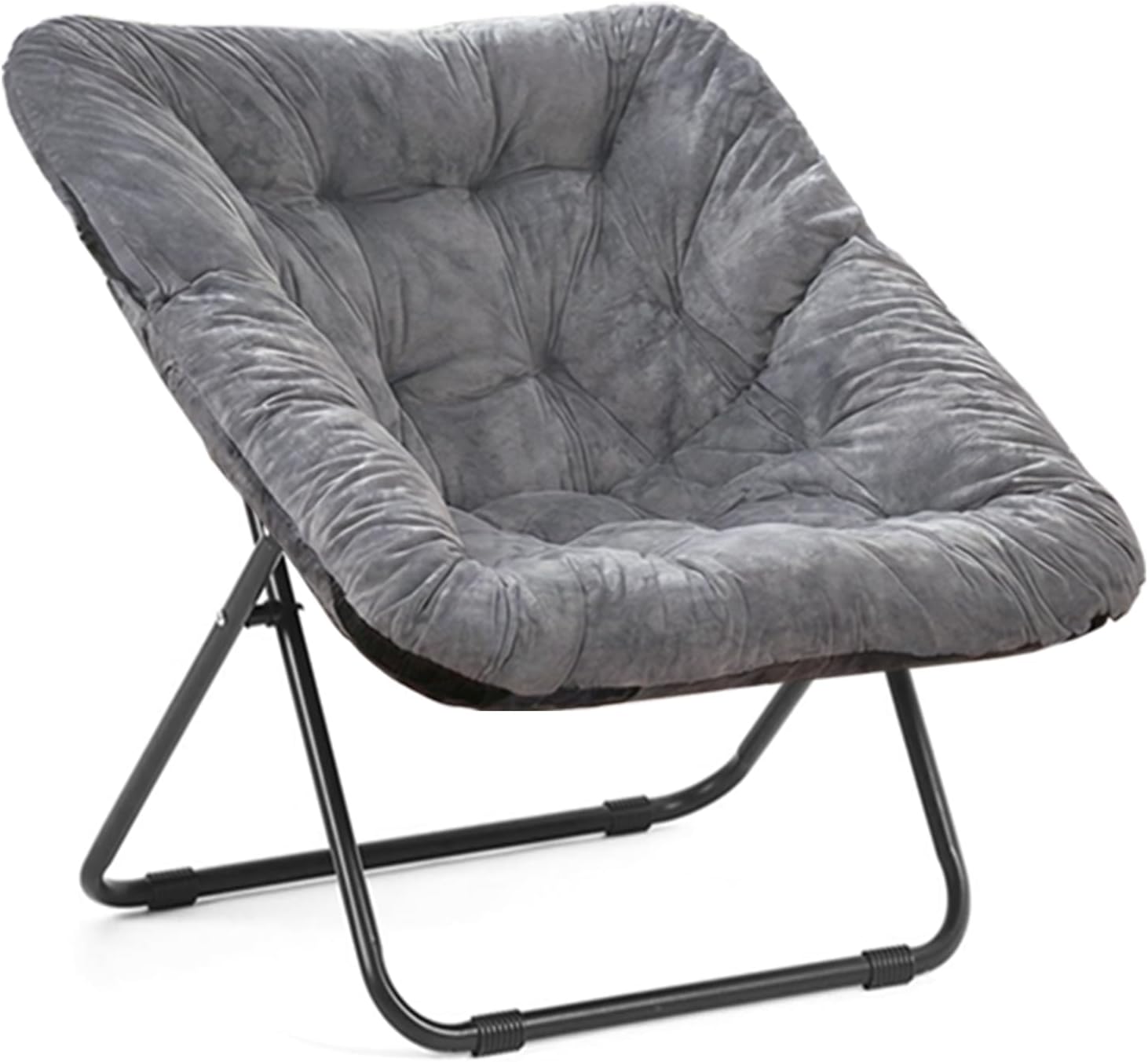 Grezone Folding Comfy Saucer Chair,Soft Faux Portable Folding Bedroom Chair for Bedroom, Dorm Rooms, Apartments, Lounging, Garden,Grey