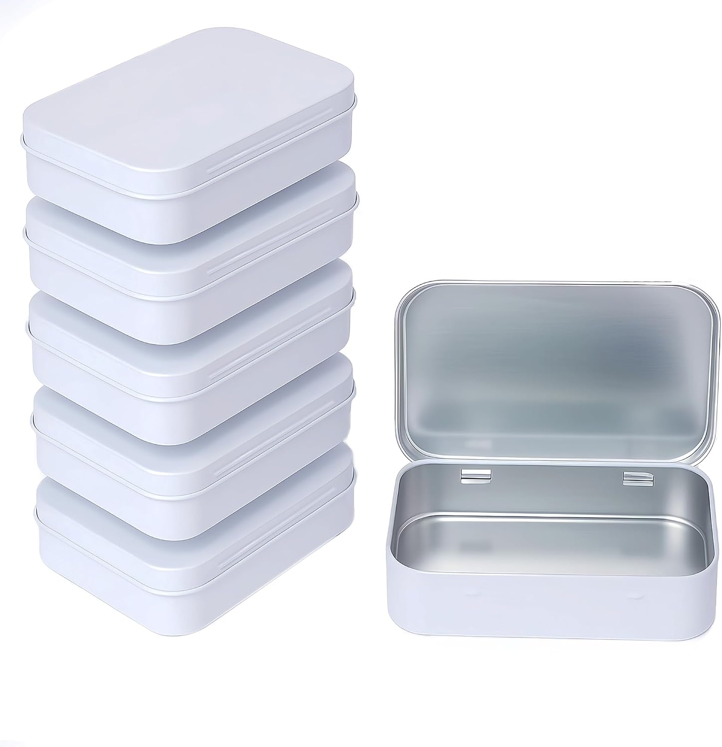 Small Metal Box With Lid-Cookie Tins Metal Tins With Lids Lens Wipes Storage Container Mini Portable Box,Empty Hinged Tin,For Organize Mint Candy Jar,Sewing (White, 6 Pcs 3.7" x 2.4" x 0.9")