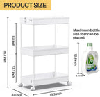 SPACEKEEPER Storage Rolling Cart, 3 Tier Laundry Room Organization Utility Cart Bathroom Organizer Mobile Shelving Unit Shelves Multi-Functional Trolley, White