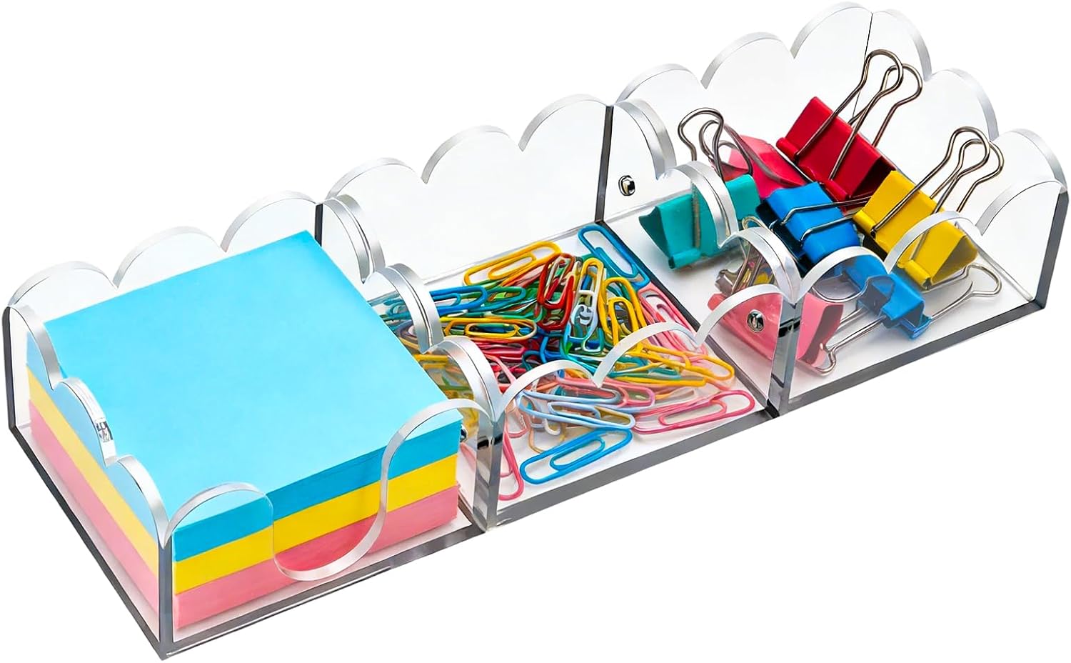 Magnetic 3-in-1 Acrylic Sticky Note Holder, 3" x 3" Post It Notes & Memo Pad Dispenser, Desk Organizer for Office, Home, School | Clear