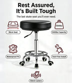Adjustable Rolling Stool with Wheels 500lb Heavy Duty Round Rolling Stool with Footrest, Thick 7.6cm Cushion Patent Leather Drafting Stool Chair with Wheels Work Spa Salon Seat（Black）