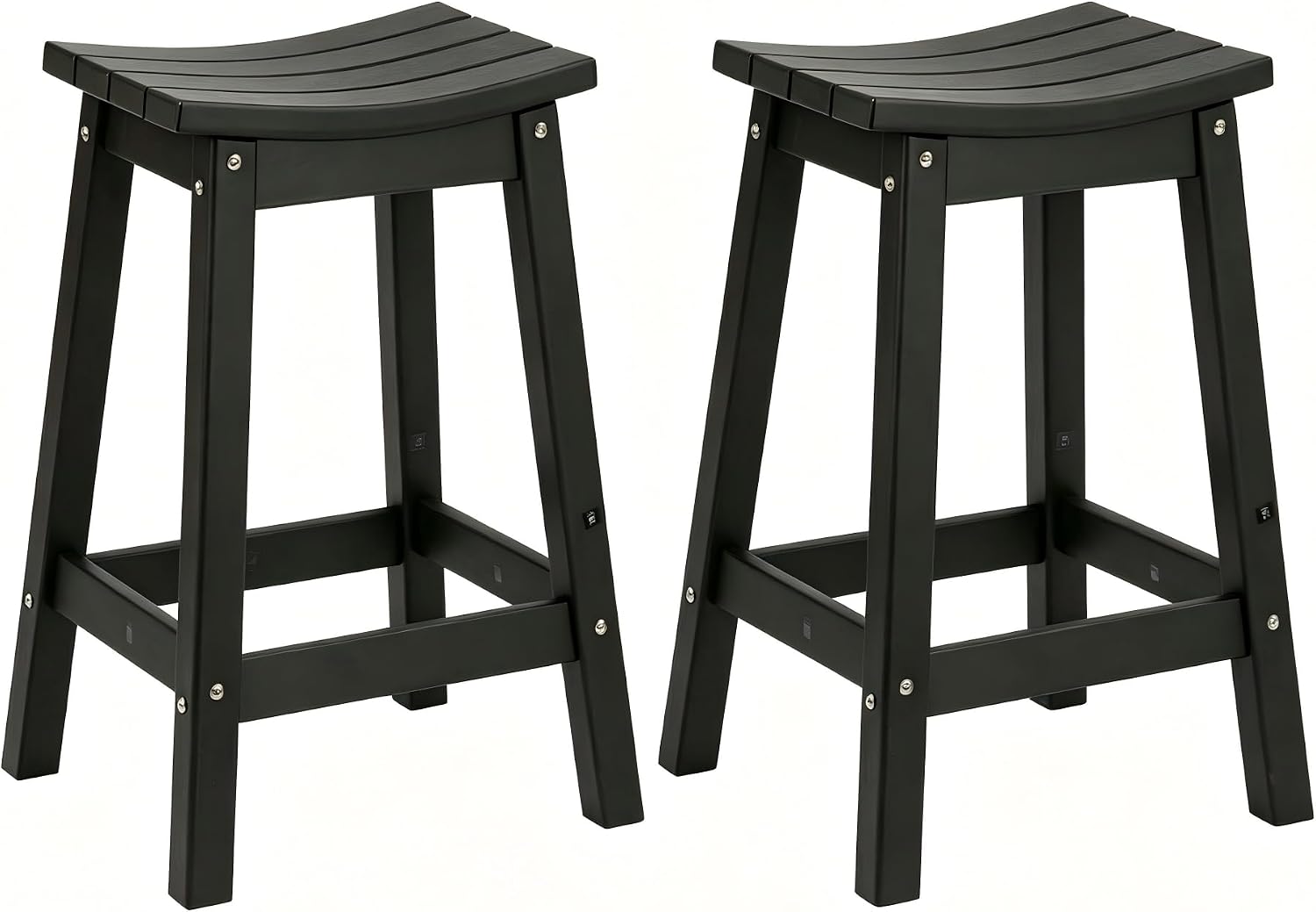 AMILY 24'' HDPE Bar Stool Set of 2, Weather Resistant Outdoor Bar Stools, Heavy Duty All-Weather Patio Stools for Poolside, Backyard, Balcony, Easy Assembly (Black)