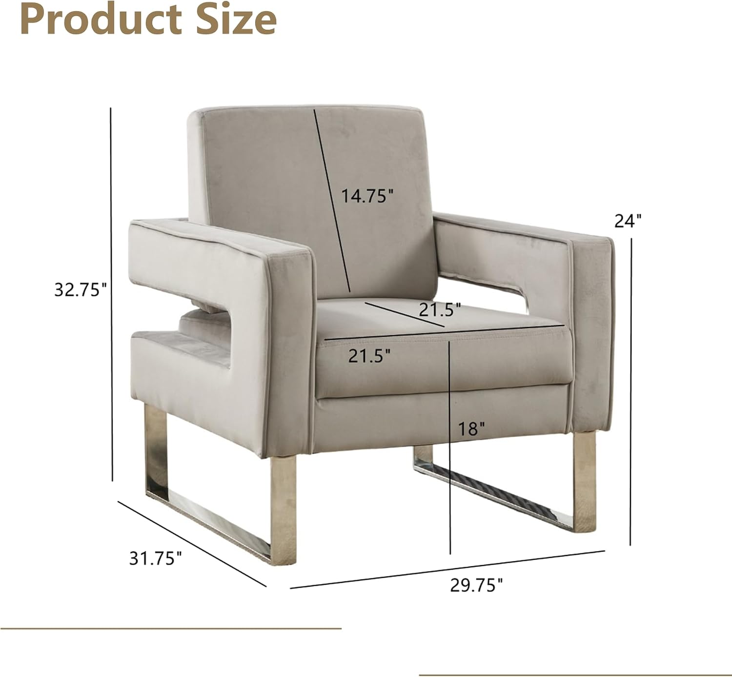 Velvet Accent Chairs Set of 2, Modern Armchair, Grey | Stainless Steel Base, Soft Velvet Upholstery, Thick Padded Seat, 350 LBS Weight Capacity, For Living Room and Home Office