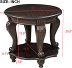 22'' Round End Table Solid Wood Sofa Side Table with Storage Shelf, Living Room Corner Table Retro Accent Table with Espresso Finish, Easy Assemble Round Bedside Table Night Stand for Small Space