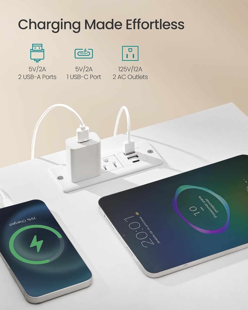 SONGMICS BELLAH Collection - Set of 2 Nightstands with Charging Station and App-Controlled Adjustable LED Lights, Bed Side Tables,1 Drawers, Cloud White and Snow White ULGS201W101S