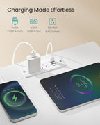 SONGMICS BELLAH Collection - Set of 2 Nightstands with Charging Station and App-Controlled Adjustable LED Lights, Bed Side Tables,1 Drawers, Cloud White and Snow White ULGS201W101S