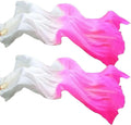 1 Pair Dance Fans for Belly Dance,Bellydance Faux Silk Veil Fan,Handmade FauxSilk Fan Colorful Long Streamers VeilFan,1.2m Artificial Silk Bamboo Foldable Fans,for Dancing Performances