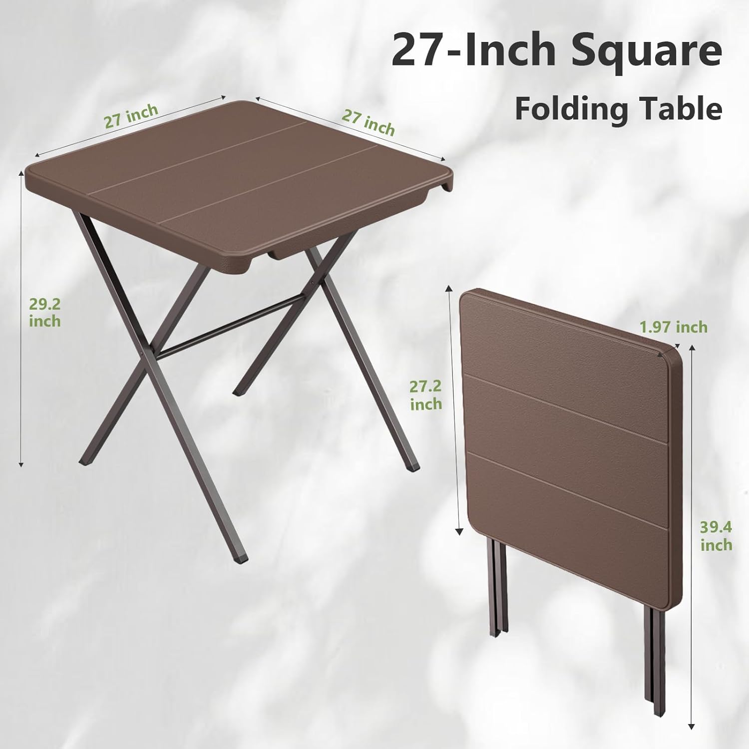 Folding Table, Portable Square Foldable Table No Assembly, Heavy Duty Steel Frame Indoor Outdoor Camping Patio Table with 400 LBS Capacity, Picnic Card Table for Backyard, RV, Small Spaces
