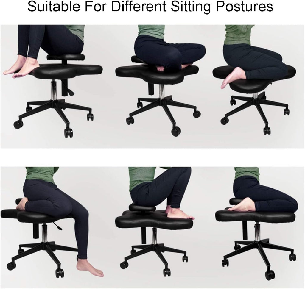 Cross Legged Chair with Wheels - Height Adjustable Kneeling Chair for Office, Home, Yoga, and Meditation (Svart)