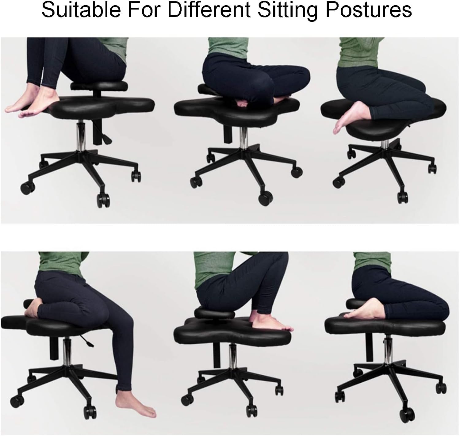 Cross Legged Chair with Wheels - Height Adjustable Kneeling Chair for Office, Home, Yoga, and Meditation (Svart)