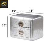 Aviator Side Table with 2 Drawers, Aluminum Stool, Aviation Home Office Decor, Industrial Metal Furniture for Living Room, Bedroom, Office
