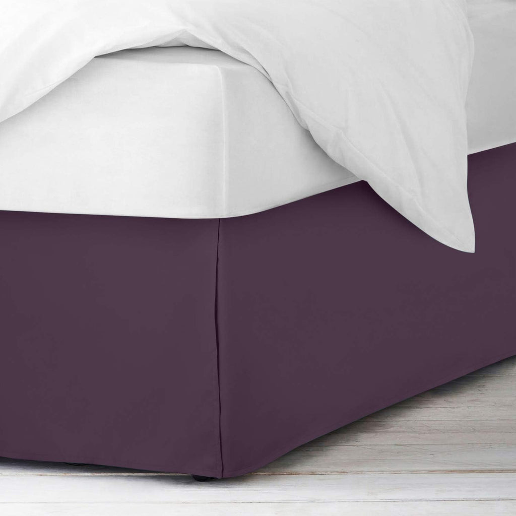 Luxurious Egyptian Cotton Tailored Split Corner Bed Skirt with 14-inch Drop Length - Queen Size (60 x 80) Color Plum (Solid Style) Made from 600 Thread Count