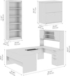 Bestar, Ridgeley Collection, 3-Piece Set Including a U-Shaped Desk with Hutch, a Lateral File Cabinet, and a Bookcase