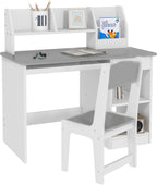 Qaba Kids Desk and Chair Set with Storage, Study Desk with Chair for Children 5-8 Years Old, Gray