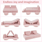 INFANS Modular Kids Play Couch, Toddler Sectional Fort Building Sofa for Playroom, Bedroom, Convertible Soft Foam Furniture Playset and Floor Cushion for Boys and Girls (Pink)