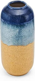 Elements Blue and Tan Ceramic Vase - 5.5x12 Inch Tall Two-Tone Coastal Decorative Vase for Home Decor, Flowers, Faux Plants, and Tabletop Display