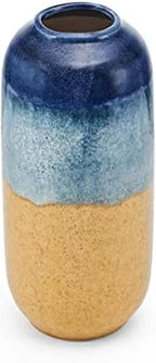 Elements Blue and Tan Ceramic Vase - 5.5x12 Inch Tall Two-Tone Coastal Decorative Vase for Home Decor, Flowers, Faux Plants, and Tabletop Display