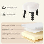 White Ottoman, Small Footrest with Storage Space, Unique Shaped Ottoman with Wood Legs，Faux Teddy Fur(Clover-White)