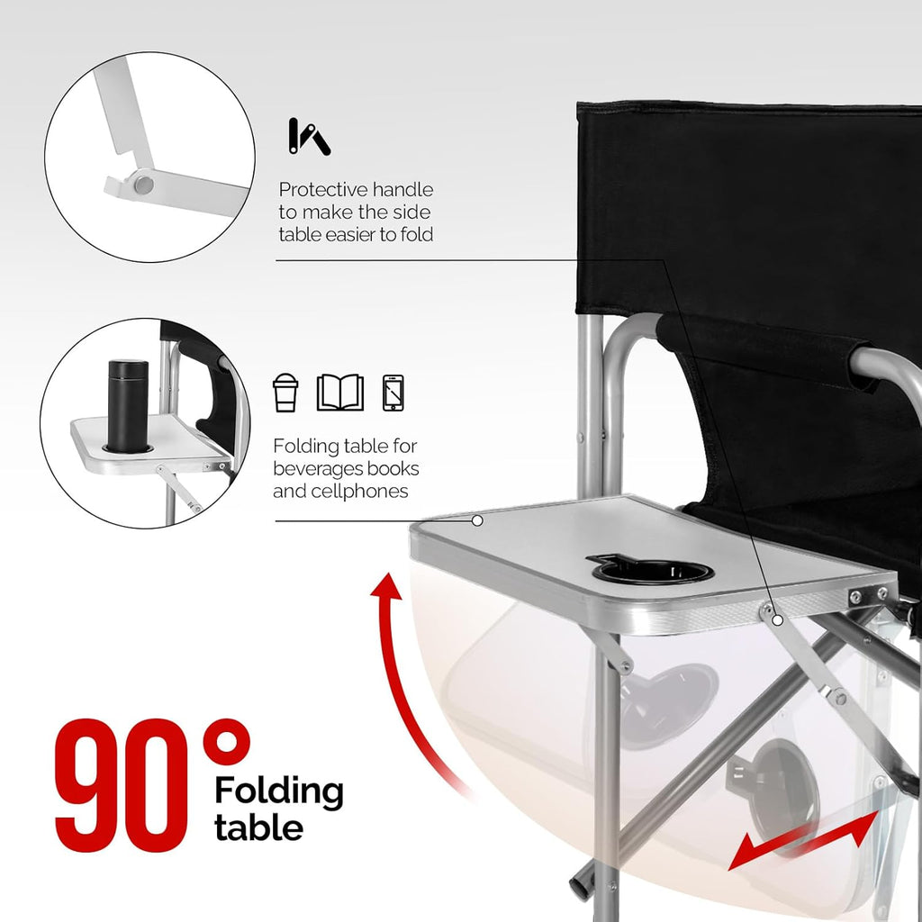 mefeir 26" Tall Folding Directors Chair with Side Table,Portable Makeup Artist Bar Height, Steel Frame 300 lbs Capacity, 19.2" D x 23.6" W x 40.5" H