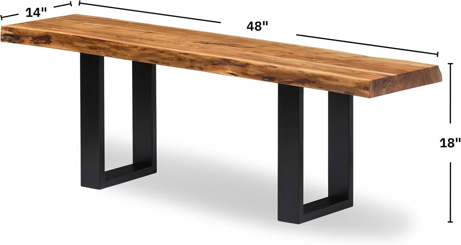 Alaterre Furniture Alpine Solid Wood Entryway Bench - 48 Inch Industrial Modern Bedroom Bench with Live Edge and Metal Legs - Furniture for Entryway, Dining Room, Kitchen, or Bedroom