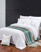 Teal Orange Grey Bed Runners for Queen Size Beds, Decorative Bed Throws for Foot of Beds, Luxury Bedding Protector Slipcover Farmhouse Vintage Wooden Bedrunners & Scarves for Bedroom Hotel, 94"x20"