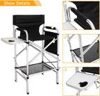 mefeir 31" Tall Folding Directors Chair with Side Table Storage Bag,Portable Makeup Artist Bar Height, Aluminum Frame 300 lbs Capacity, 19.2" D x 23.6" W x 45.6" H