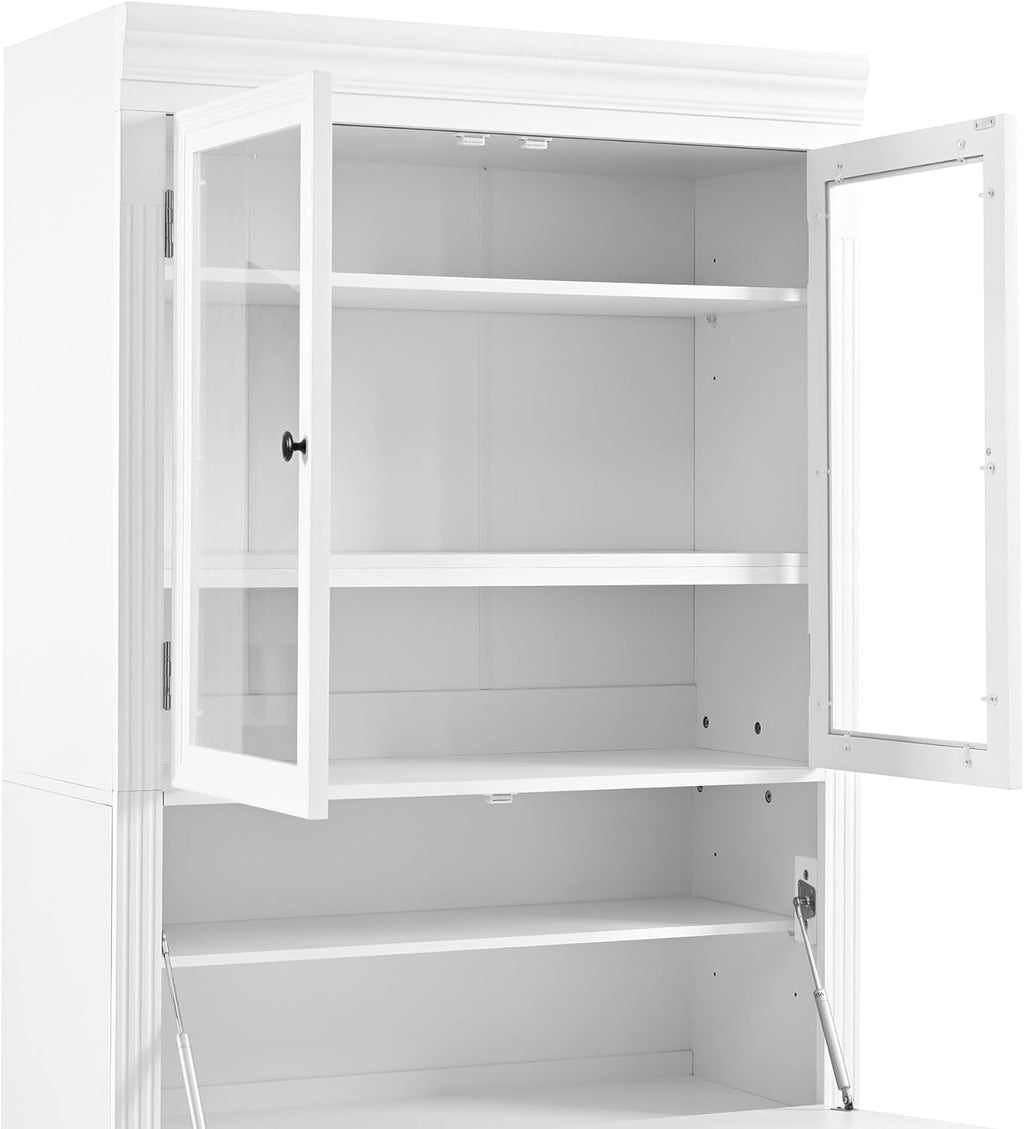Merax 78'' Extra-Tall Kitchen Pantry Storage Cabinet, Freestanding Multifunctional Cupboard with 3 Drawers & 2 Adjustable Shelves & Power Outlet & Drop-Down Surface, for Dining and Living Room, White