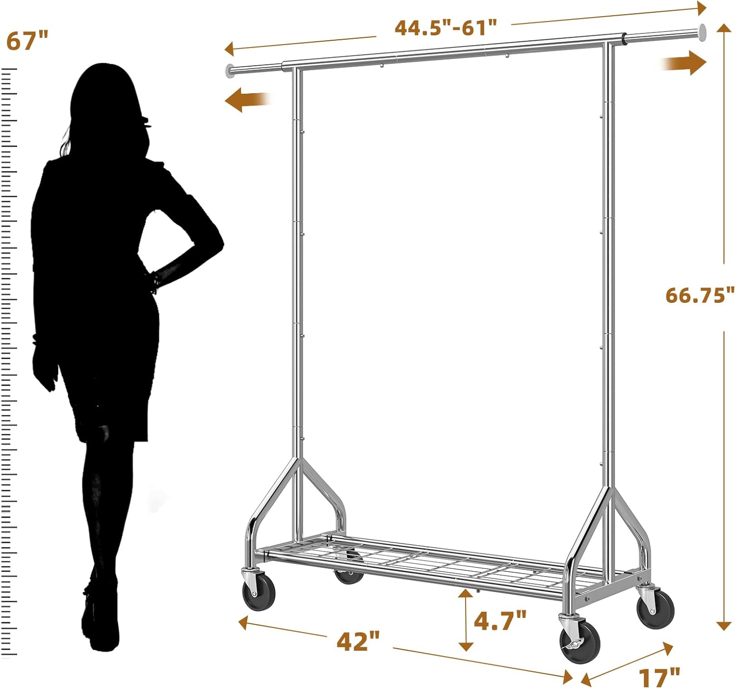 Simple Trending Heavy Duty Clothes Rack Load 450 LBS, Clothing Rack for Hanging Clothes, Garment Rack with Wheels & Shelves, for the Bedroom, Laundry Room