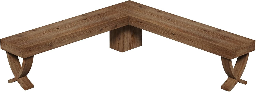 L Shaped Solid Wood Corner Bench, 55-Inch Farmhouse Table Bench with X-Shaped Leg, Backless Entryway Shoe Bench, for Dining Room, Hallway, Rustic Brown