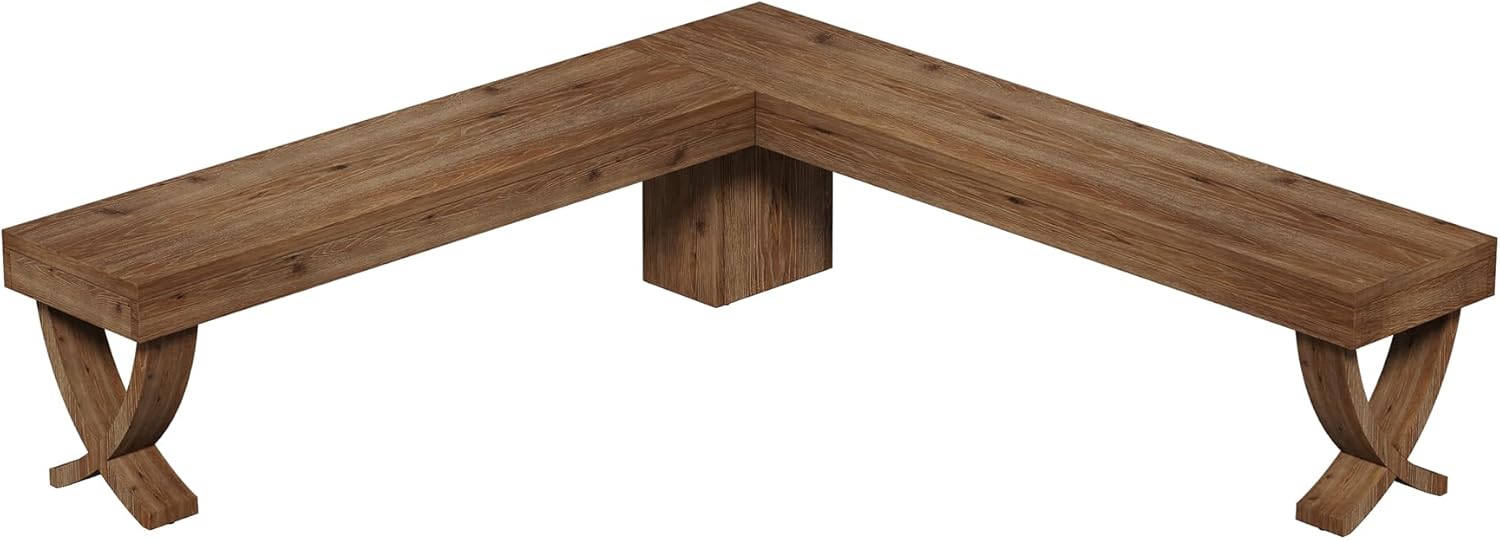 L Shaped Solid Wood Corner Bench, 55-Inch Farmhouse Table Bench with X-Shaped Leg, Backless Entryway Shoe Bench, for Dining Room, Hallway, Rustic Brown