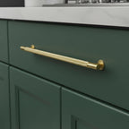 QOGRISUN 1-Pack Solid Brass Appliance Handle Pull, 18 Inch (457mm) Hole Center Grooved Gold Cabinet Pull,Heavy Duty Brushed Brass Drawer Handle for Kitchen Cabinets, Cupboard, Dresser– Eleganza