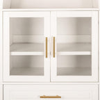 71" Tall Arched Farmhouse Pantry Cabinet with Glass Barn Door, Adjustable Shelves & Storage Racks, Rustic Freestanding Kitchen Cabinet for Living Room, Dining Room, Entryway, White