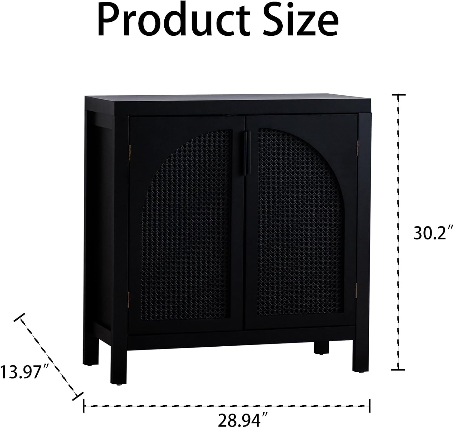 Black 28.94“W Buffet Cabinet with Storage, Accent Sideboard with Rattan Doors, Coffee Bar Table Credenza, Console Table with Adjustable Shelves for Dining Room, Kitchen and Hallway