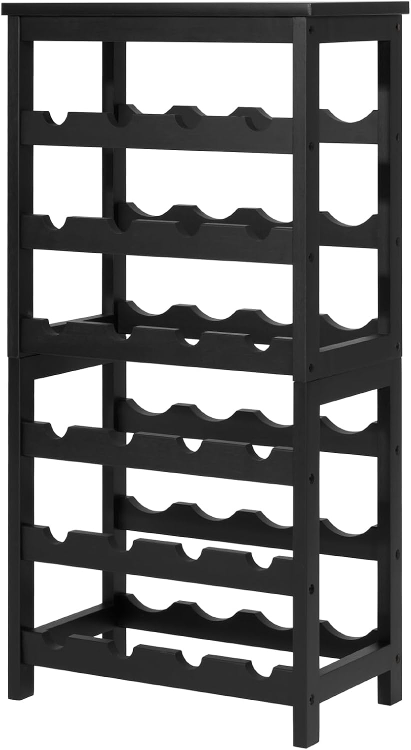 VEVOR 24 Bottle Detachable Wine Rack, 6-Tier Wine Bottle Holder,Solid Bamboo Wood Freestanding Floor Display Wine Storage Shelves with Table Top, for Kitchen,Cellar,Bar,Dining Room,Living Room(Black)