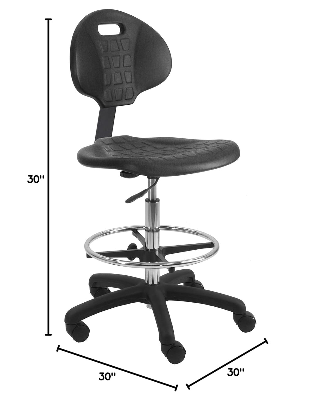 BenchPro Urethane Tall Chair with Footring and Single Lever Control - 22"-32" Adjustable Height x 18.5" Width x 18.0" Length - Black